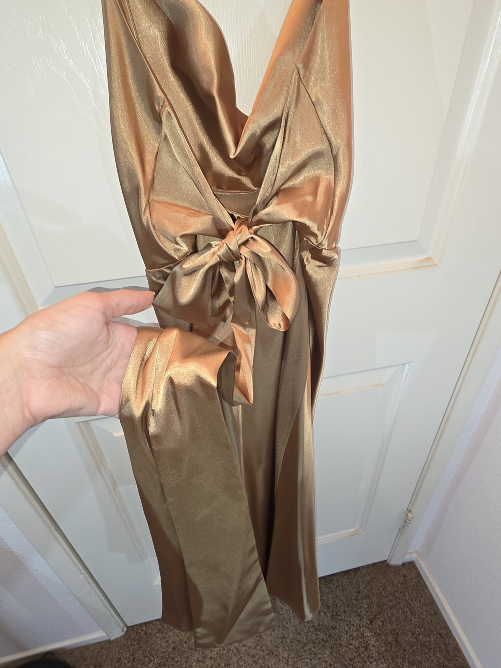 Grace Loves Lace Metallic Gold Satin Midi Dress - Picture 6 of 6